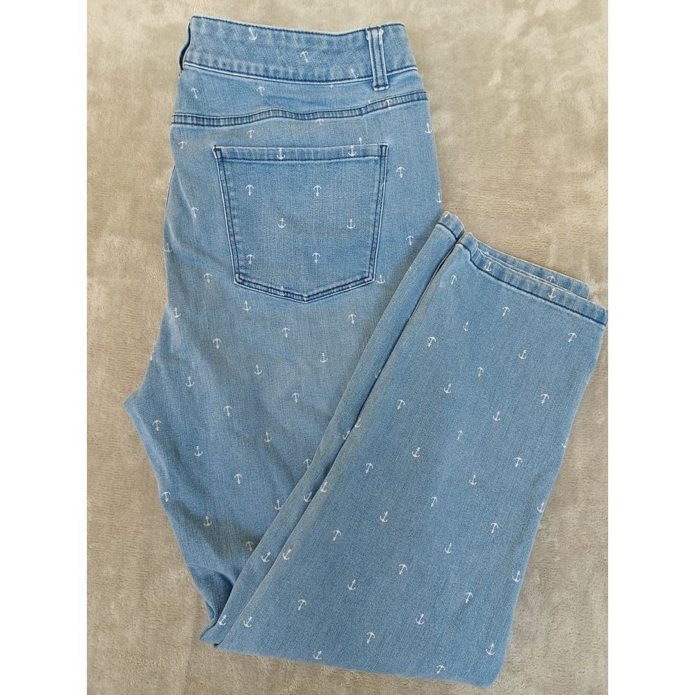 Talbots Jeans Sz 14 Simply Flattering Ankle Anchor Print Preppy Nautical Casual